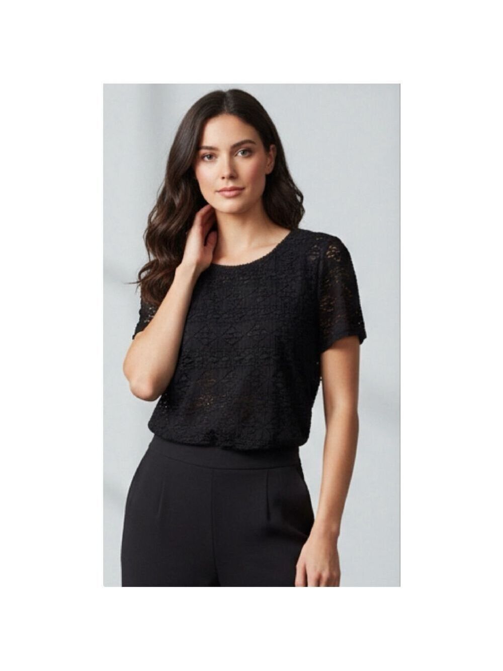 East 5th Woman Black Lace Short Sleeve Tee 1X